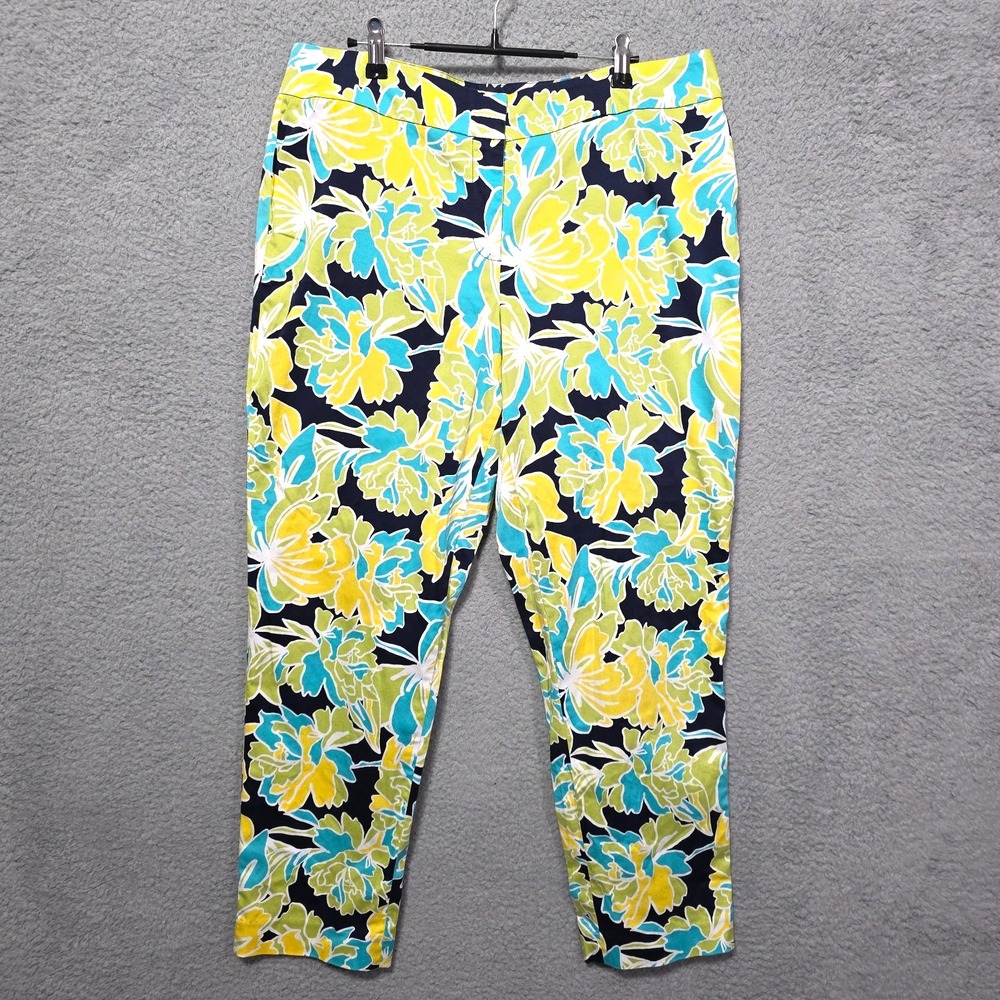 CAPPAGALLO Capri Size 10 Yellow Blue Floral Cotton Spandex Preppy‎ Summer